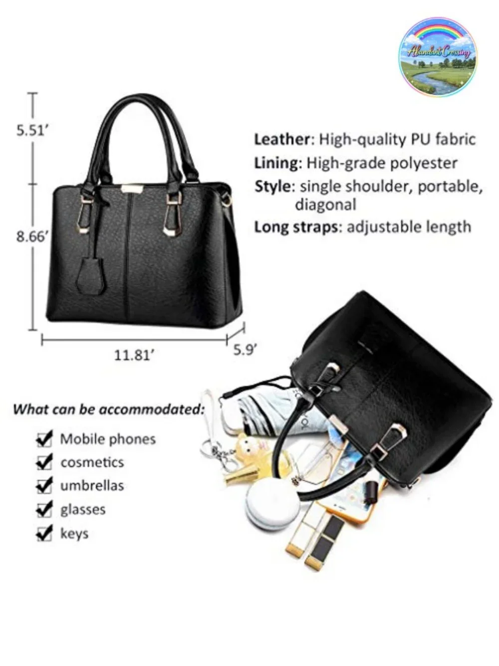 Faux Leather Satchel Handbag Top Handle Tote Work Bag